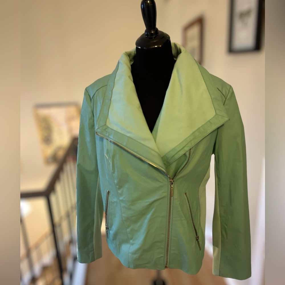Mint green leather jacket